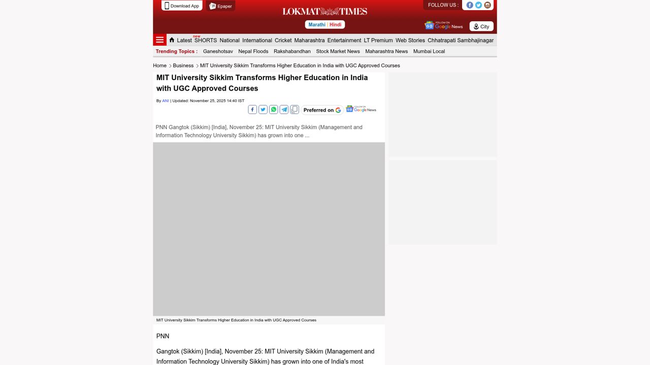 MIT University Sikkim Transforms Higher Education in India with UGC-Approved Courses